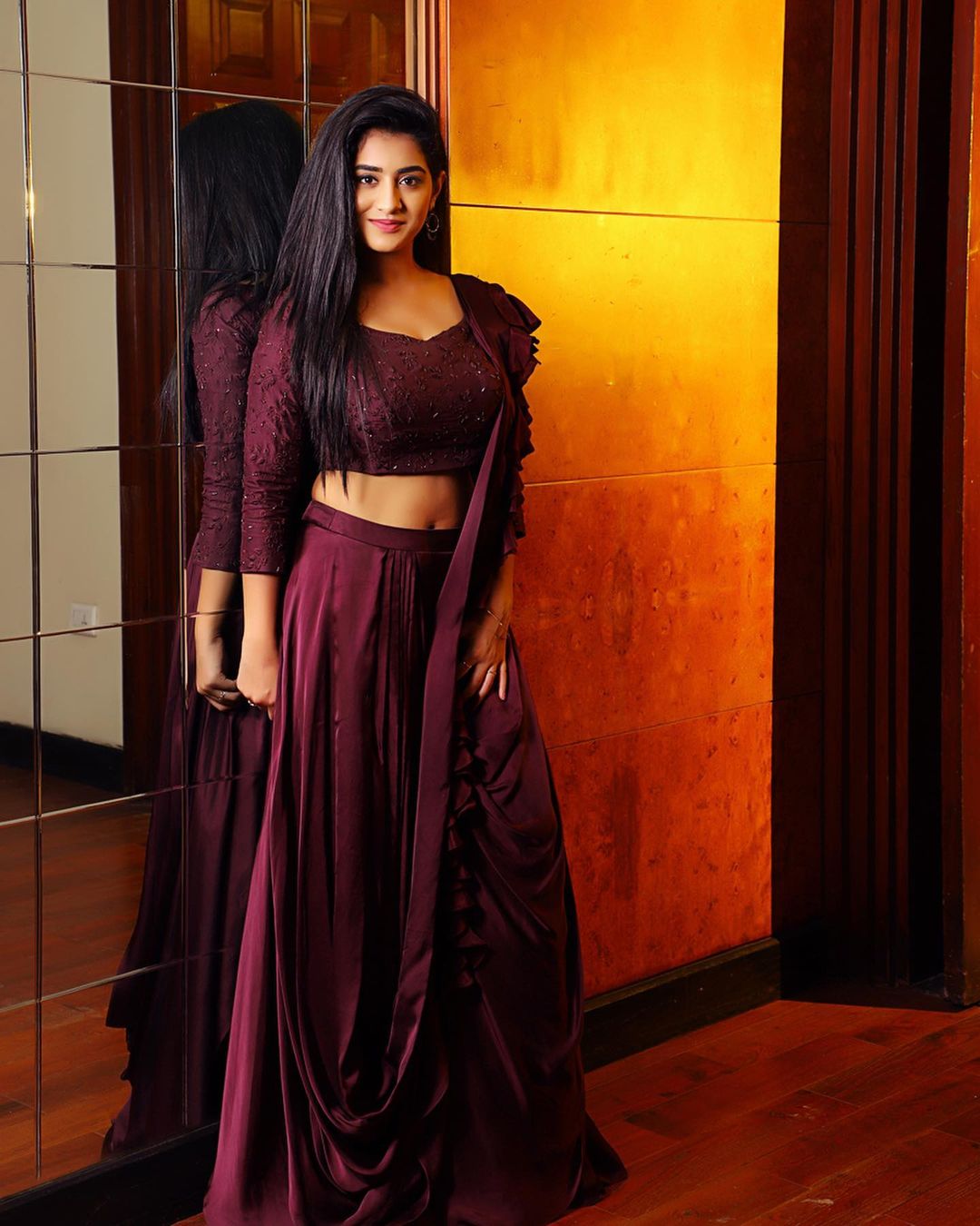 TOLLYWOOD ACTRESS RASHI SINGH STILLS IN MAROON LEHENGA CHOLI 12